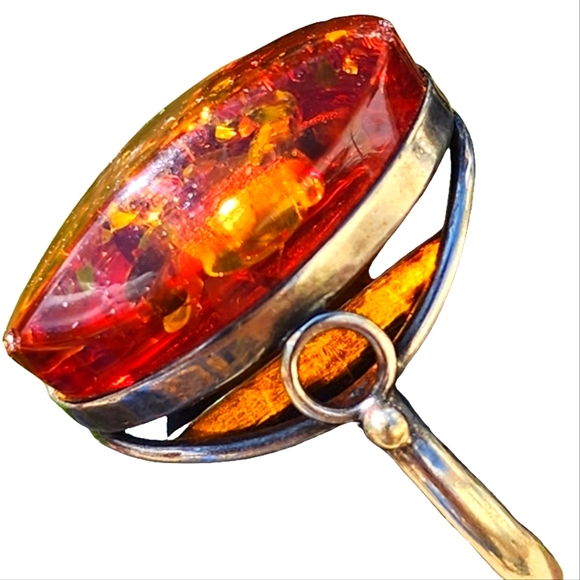 sterling Jewelry - Sterling silver baltic amber ring size 6.5 Finland Sweden Maker's Mark S…